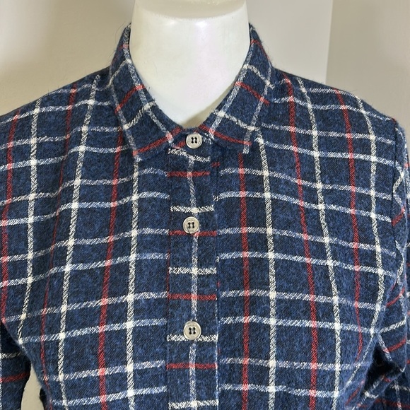 Sea New York Wool Plaid Crop Top Eyelet Lace Back Long Sleeve Navy Blue Sz 2 - Picture 4 of 13